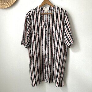 Vtg Christie & Jill blue‎ red equestrian print short sleeve tunic blouse XL
